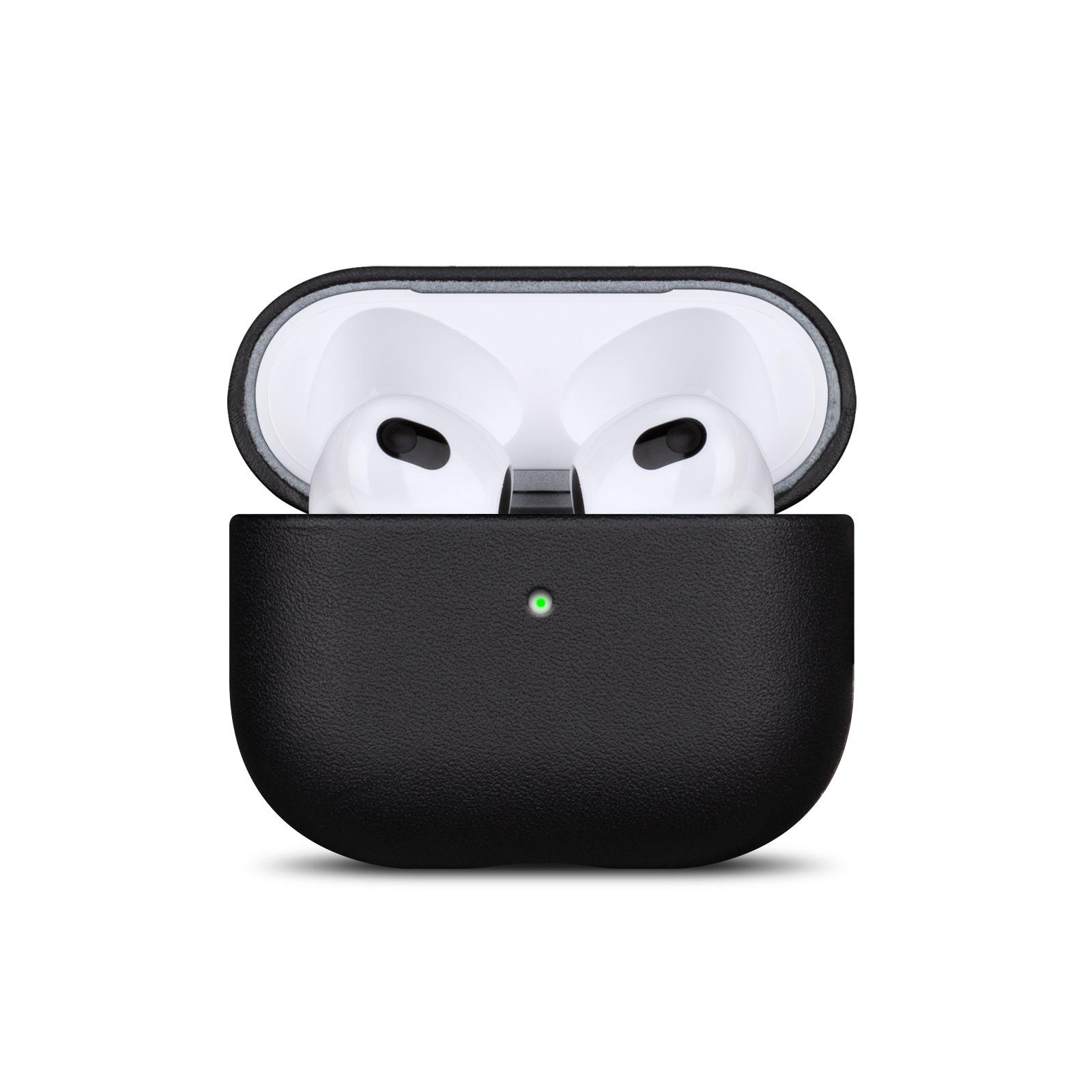 For AirPods Pro 2 Full-grain Genuine Leather Earbuds Protective Case(Black) - Shopkiz.com