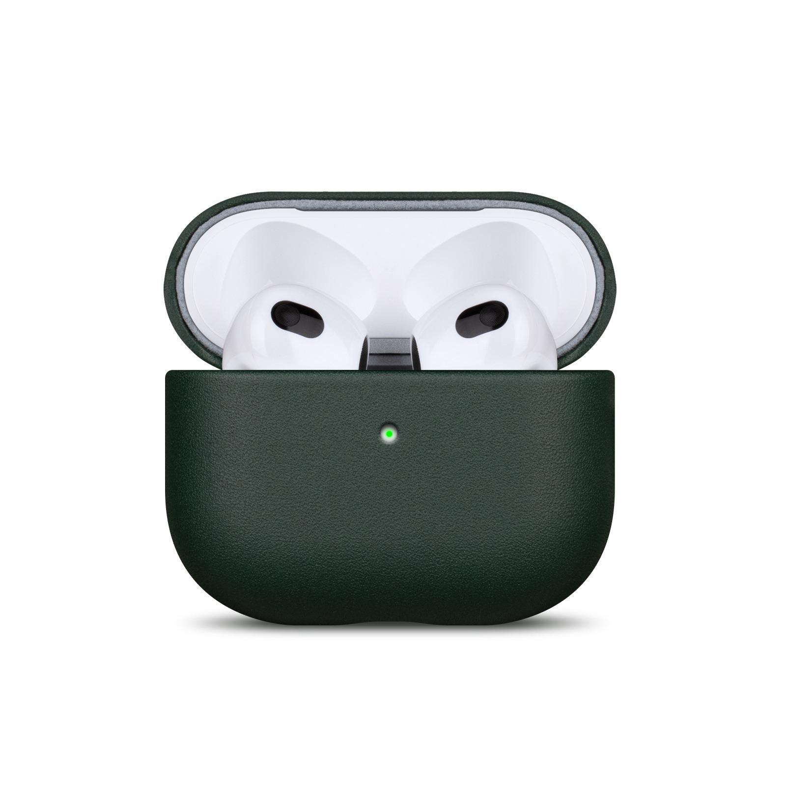 For AirPods Pro 2 Full-grain Genuine Leather Earbuds Protective Case(Fir Green) - Shopkiz.com