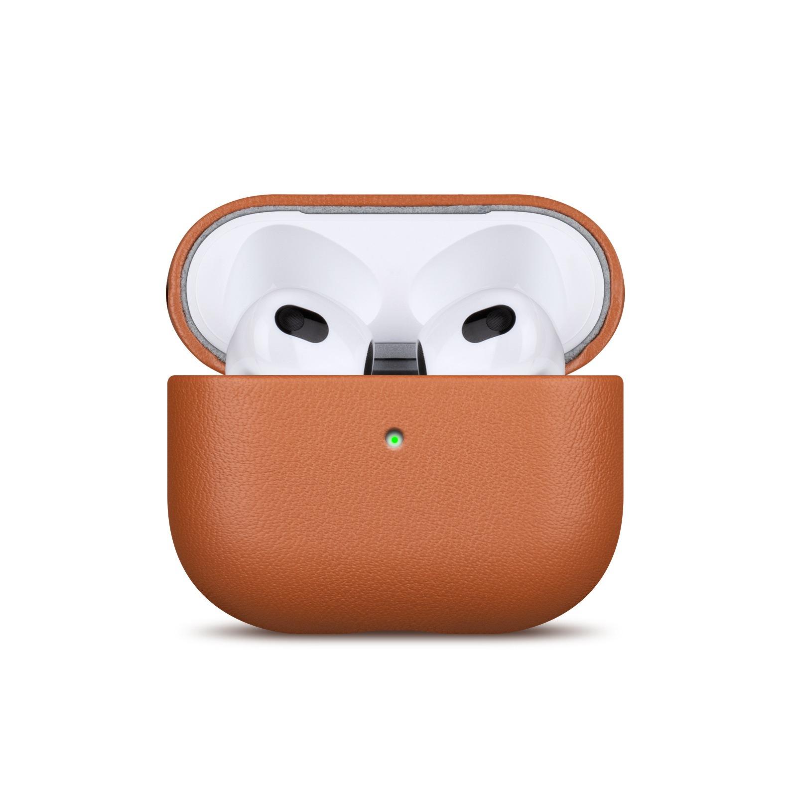 For AirPods 2 / 1 Full-grain Genuine Leather Earbuds Protective Case(Brown) - Shopkiz.com