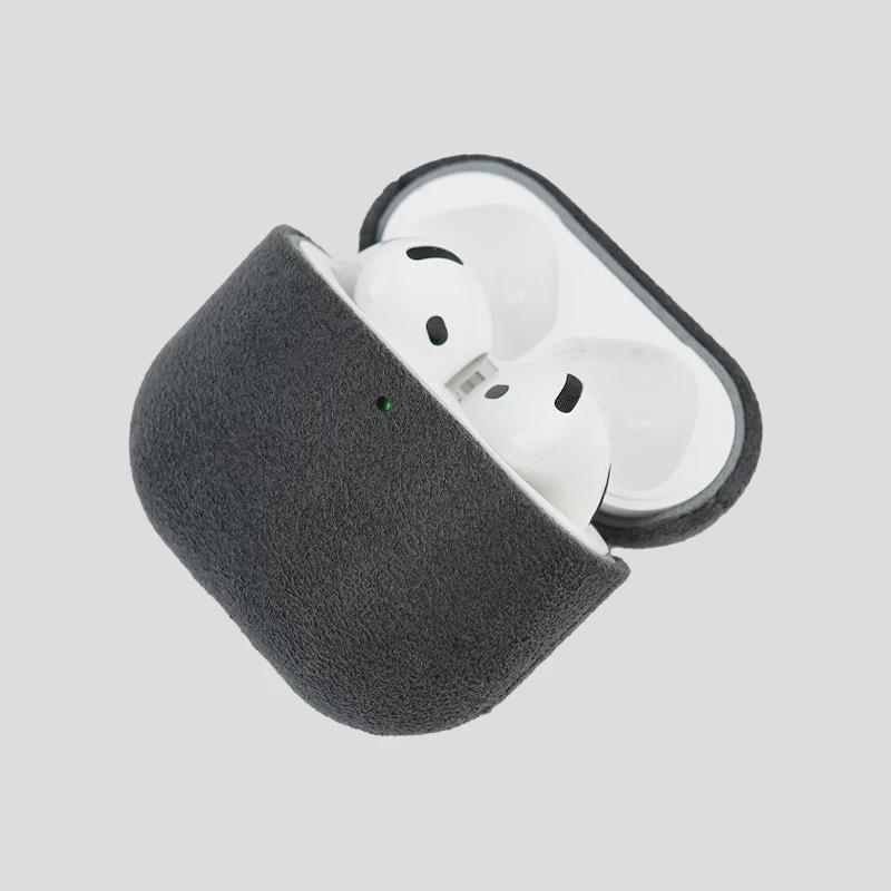 For AirPods Pro 2 Nubuck Genuine Leather Earbuds Protective Case(Dark Gray) - Shopkiz.com