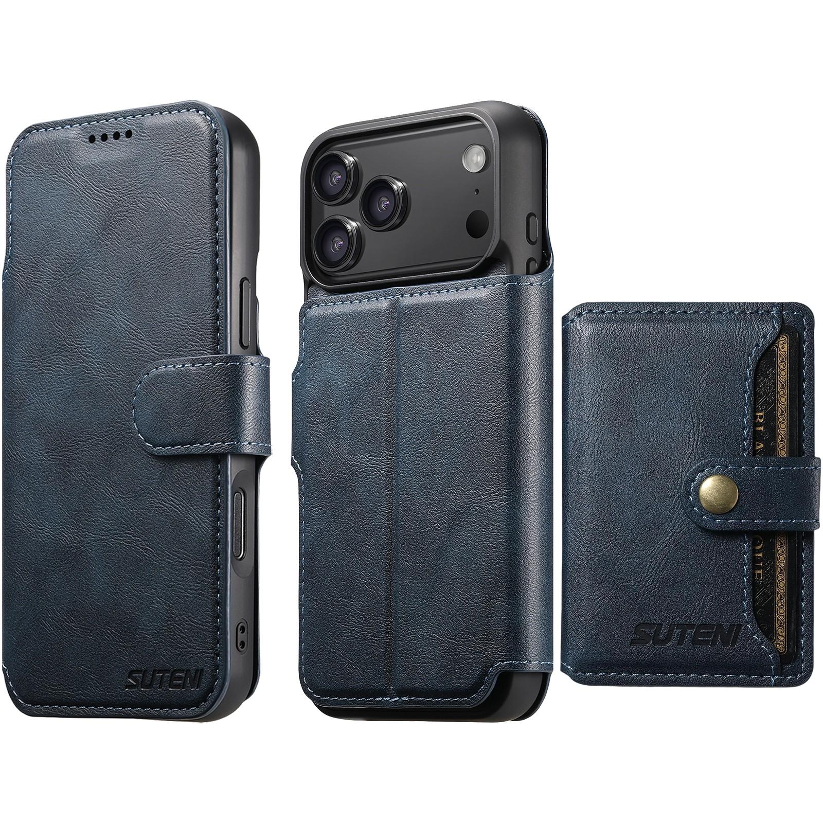 For iPhone 18 Pro Suteni Q05S1 3-in-1 Detachable Wallet MagSafe Leather Phone Case(Blue) - Shopkiz.com