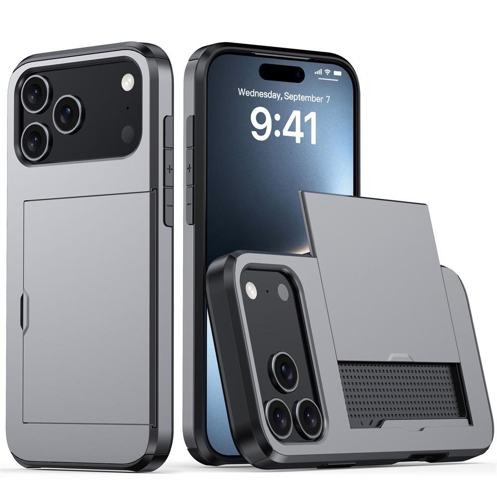 For iPhone 17 Pro Kalebol 2 in 1 Shockproof Sliding Card Slot Phone Case(Gray) - Shopkiz.com