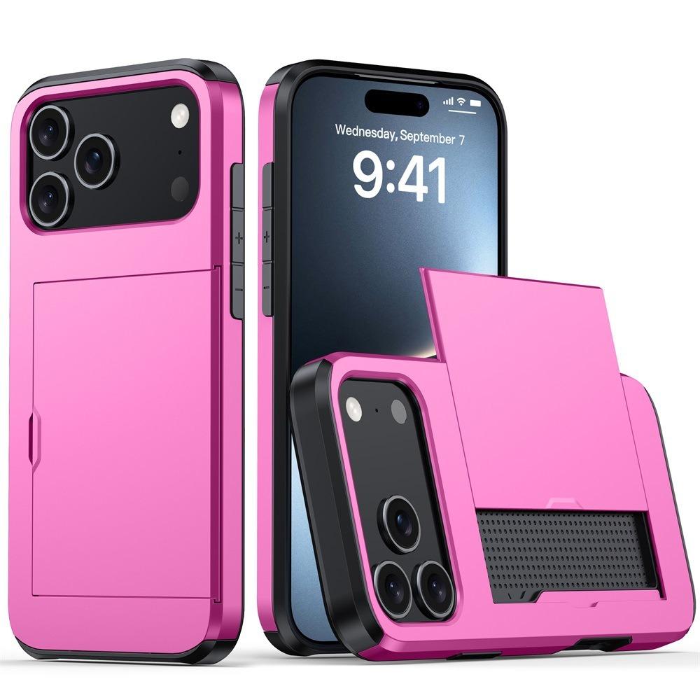 For iPhone 17 Pro Kalebol 2 in 1 Shockproof Sliding Card Slot Phone Case(Pink) - Shopkiz.com