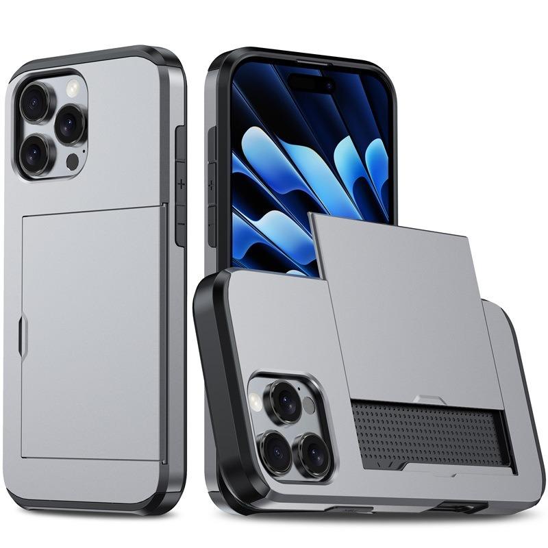 For iPhone 16 Pro Max Kalebol 2 in 1 Shockproof Sliding Card Slot Phone Case(Gray) - Shopkiz.com