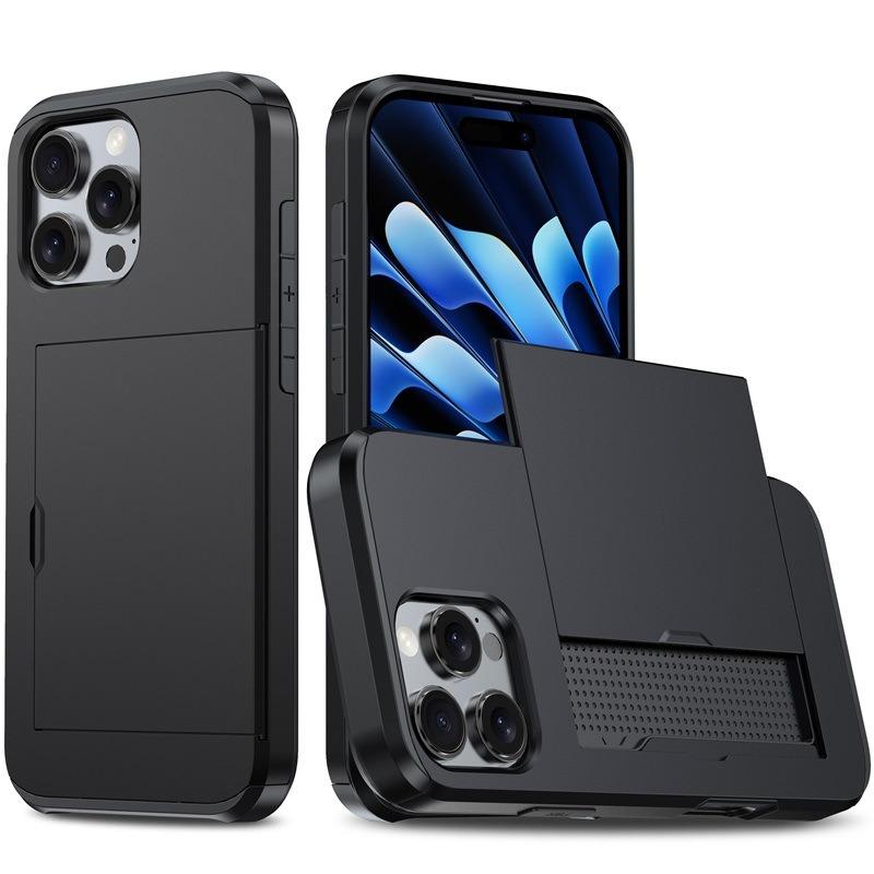 For iPhone 14 Pro Kalebol 2 in 1 Shockproof Sliding Card Slot Phone Case(Black) - Shopkiz.com