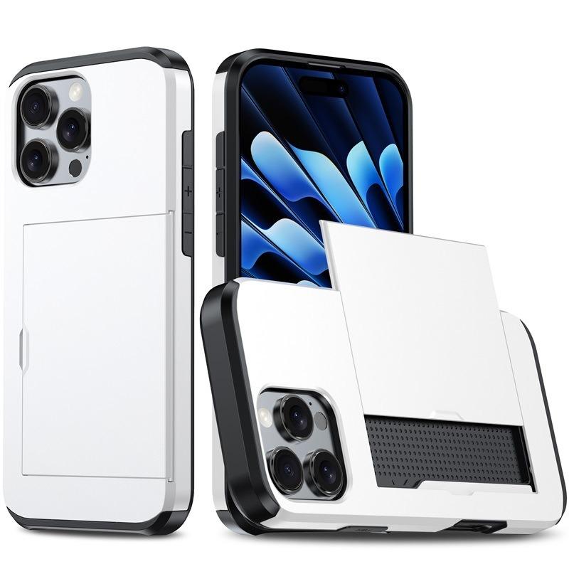 For iPhone 13 Pro Max Kalebol 2 in 1 Shockproof Sliding Card Slot Phone Case(White) - Shopkiz.com