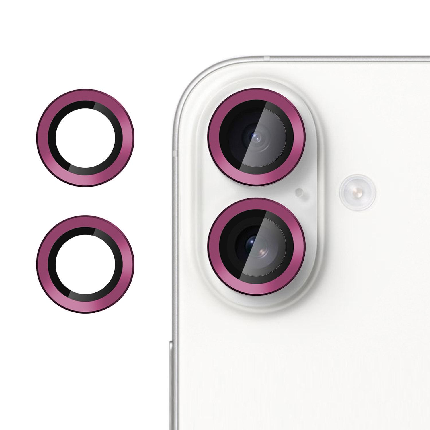 For iPhone 16 Kalebol No Flicker Ultra-Thin Individual Camera Lens Tempered Glass Film(Rose Red) - Shopkiz.com