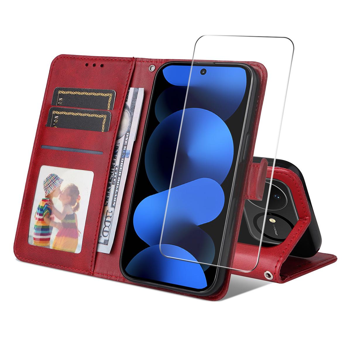 For Huawei nova 16 ENKAY Card Wallet Calf Texture Leather Phone Case with Screen Film(Red) - Shopkiz.com