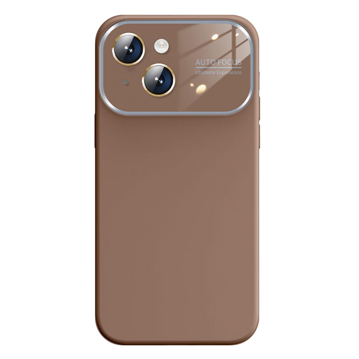 For iPhone 15 Kalebol Large Windows Frosted Liquid Silicone Phone Case(Coffee) - Shopkiz.com