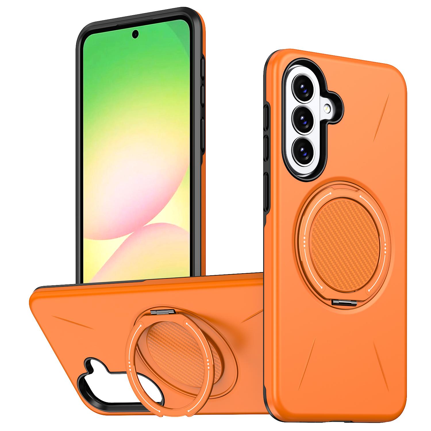 For Galaxy A27 5G Kalebol Magnetic MagSafe Rotation Holder PC Phone Case(Orange) - Shopkiz.com