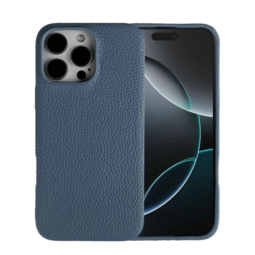 For iPhone 12 Pro Max Litchi Texture Genuine Leather MagSafe Back Phone Case(Dark Blue) - Shopkiz.com