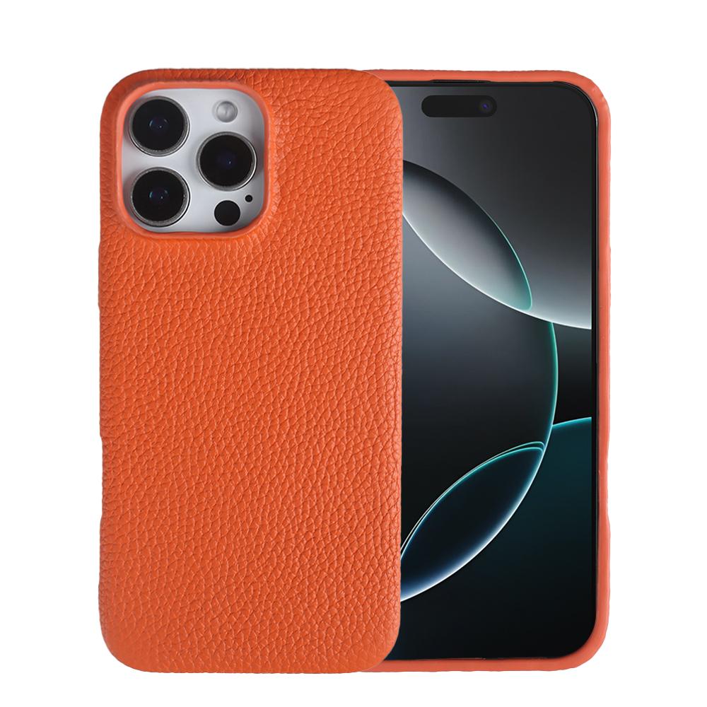 For iPhone 12 Pro Max Litchi Texture Genuine Leather MagSafe Back Phone Case(Orange) - Shopkiz.com