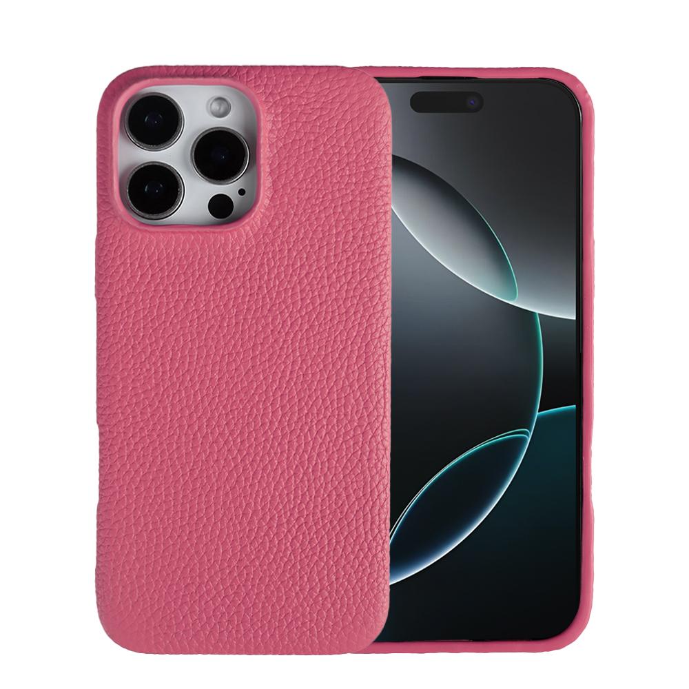 For iPhone 12 Pro Max Litchi Texture Genuine Leather MagSafe Back Phone Case(Rose Red) - Shopkiz.com