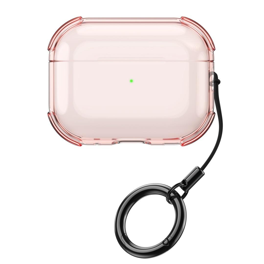 For AirPods Pro 3 Simple Transparent Soft Shell TPU Earphone Protective Cover with Ring Rope(Transparent Pink) - Shopkiz.com
