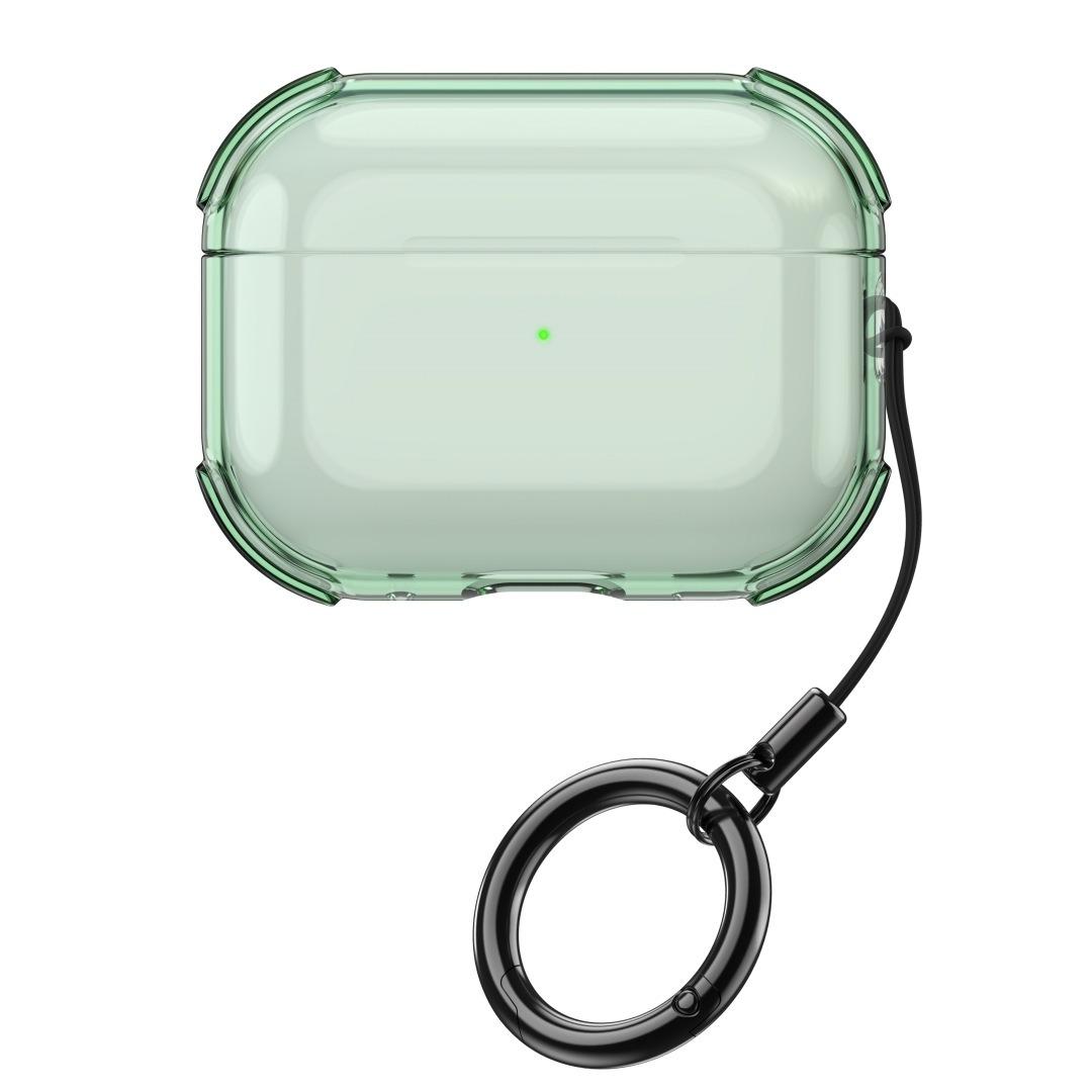 For AirPods Pro 3 Simple Transparent Soft Shell TPU Earphone Protective Cover with Ring Rope(Transparent Green) - Shopkiz.com