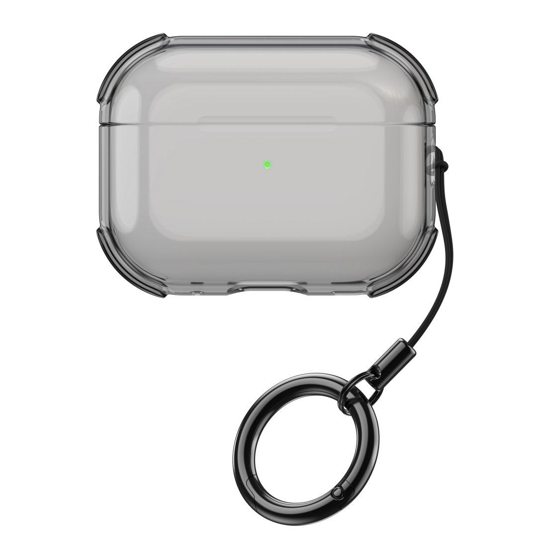 For AirPods 2 / 1 Simple Transparent Soft Shell TPU Earphone Protective Cover with Ring Rope(Transparent Black) - Shopkiz.com
