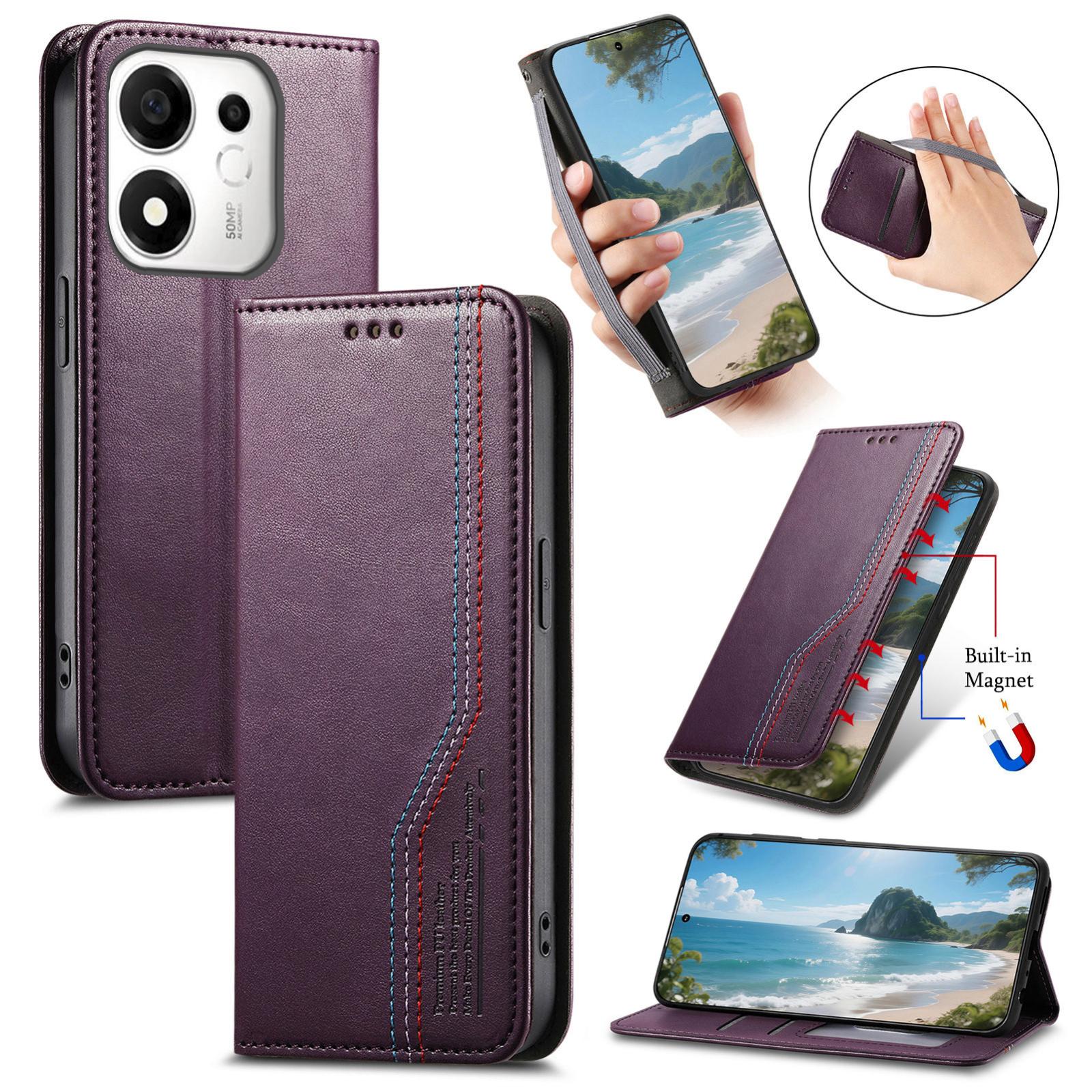 For Honor 600 Smart 5G Elastic Wristband Magnetic Suction Leather Phone Case(Purple) - Shopkiz.com