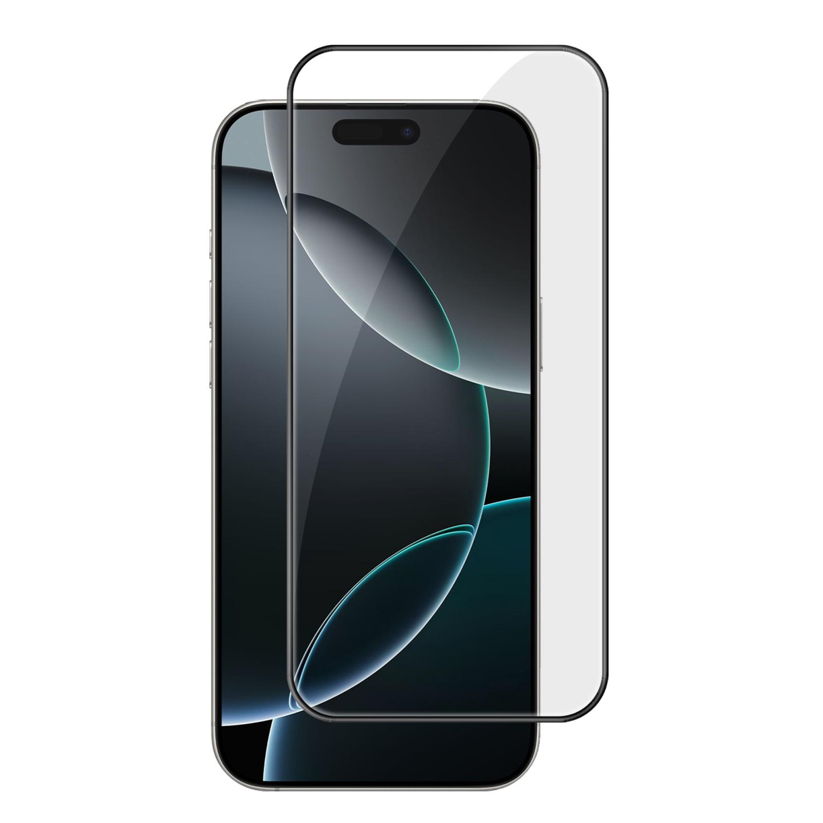 For iPhone 16 Pro Kalebol High-Aluminum Screen-Printed Full-Coverage Anti-Fingerprint Black-Bordered HD Tempered Glass Film - Shopkiz.com