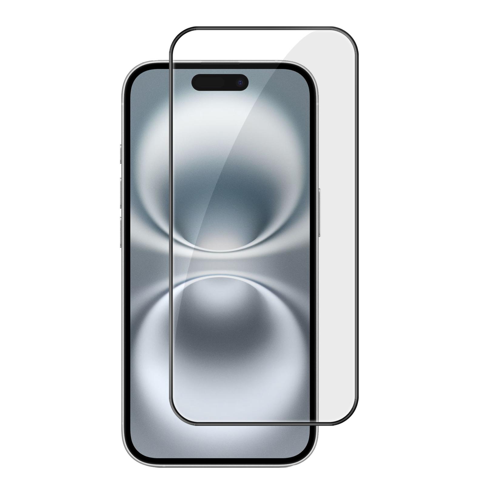 For iPhone 16 Plus Kalebol High-Aluminum Screen-Printed Full-Coverage Anti-Fingerprint Black-Bordered HD Tempered Glass Film - Shopkiz.com
