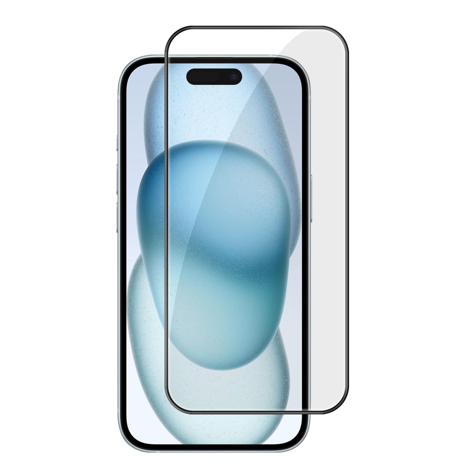 For iPhone 15 Plus Kalebol High-Aluminum Screen-Printed Full-Coverage Anti-Fingerprint Black-Bordered HD Tempered Glass Film - Shopkiz.com