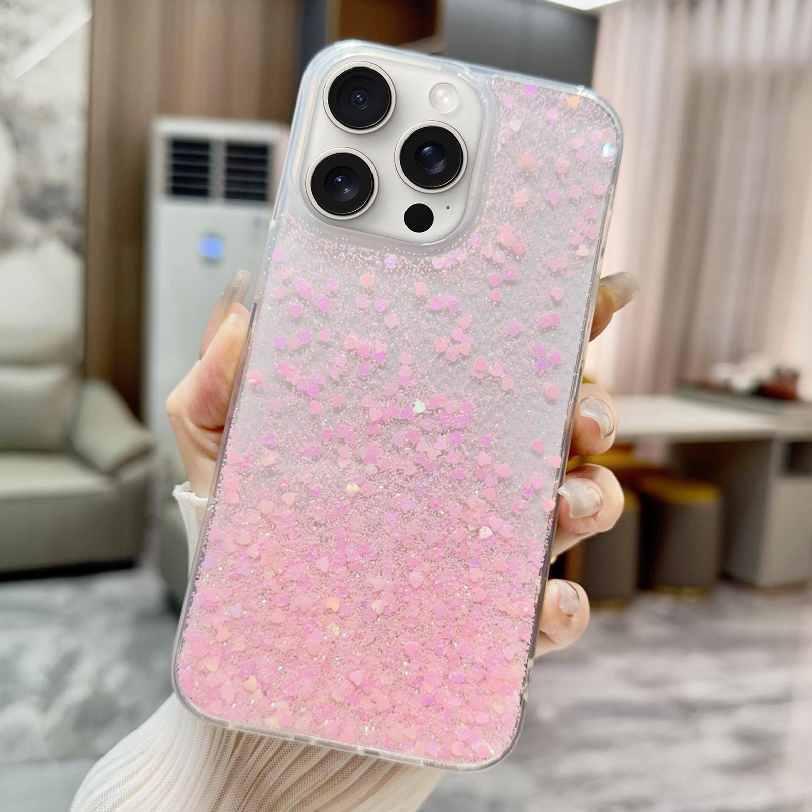 For iPhone 15 Pro Max Sequins Glitter Gradient Epoxy TPU Phone Case(Pink) - Shopkiz.com