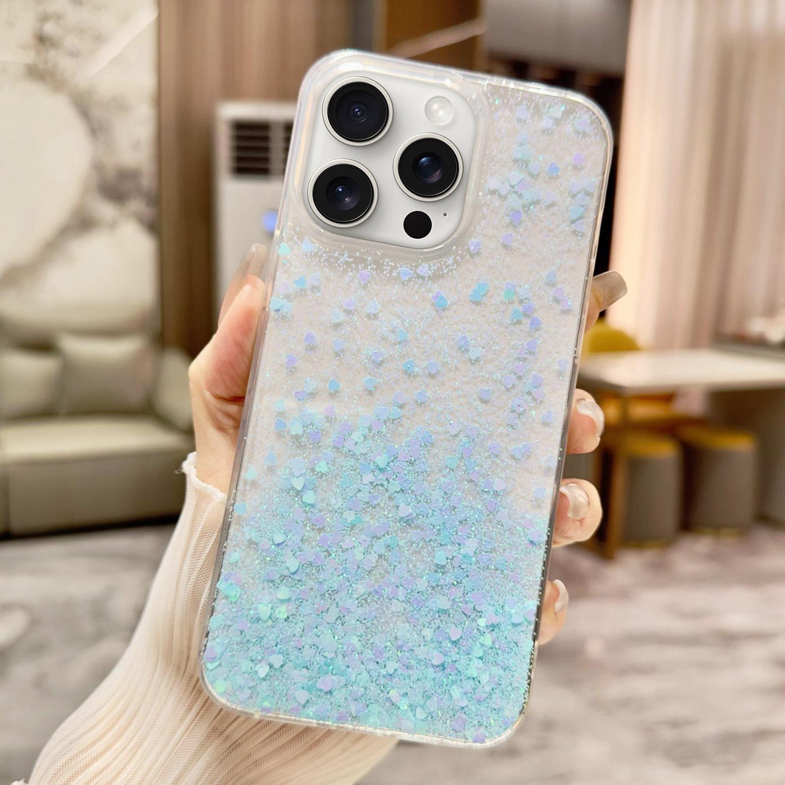 For iPhone 15 Pro Sequins Glitter Gradient Epoxy TPU Phone Case(Blue) - Shopkiz.com