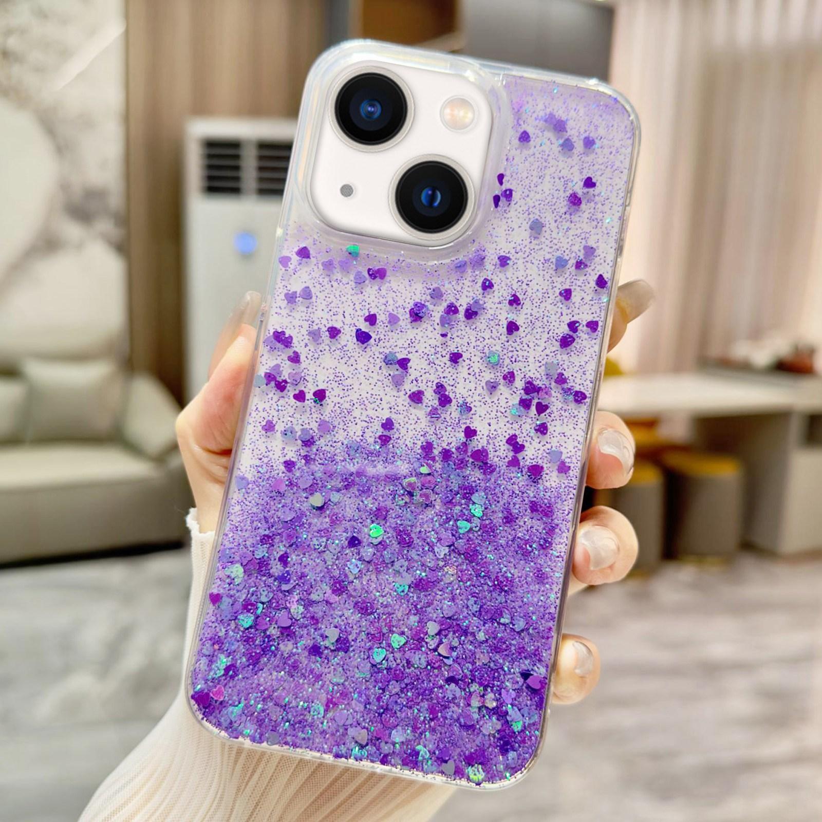 For iPhone 15 Plus Sequins Glitter Gradient Epoxy TPU Phone Case(Purple) - Shopkiz.com