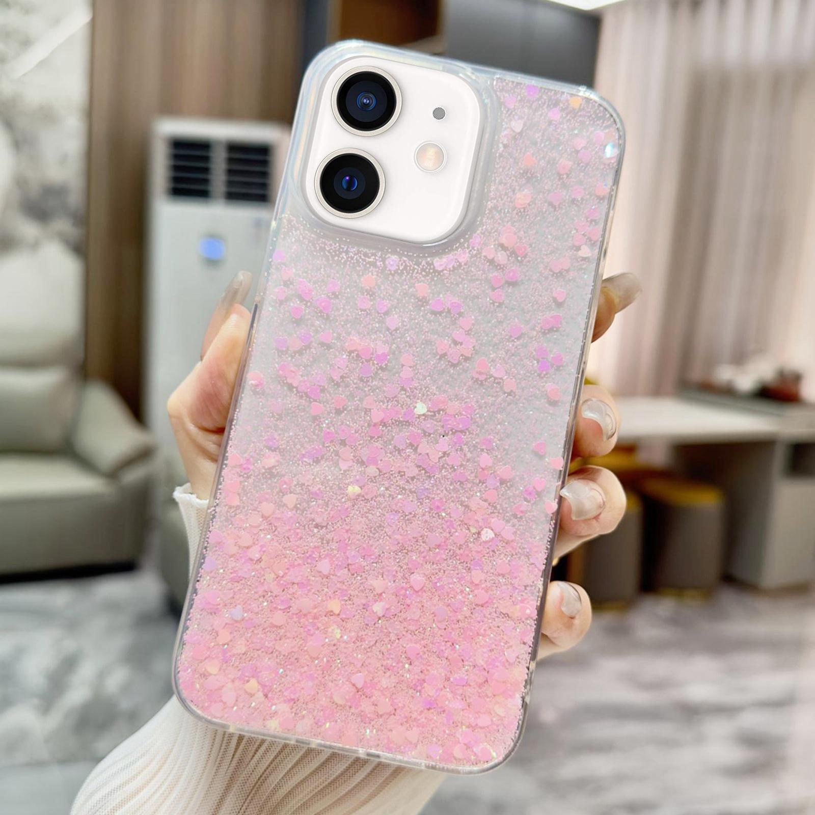 For iPhone 12 Sequins Glitter Gradient Epoxy TPU Phone Case(Pink) - Shopkiz.com
