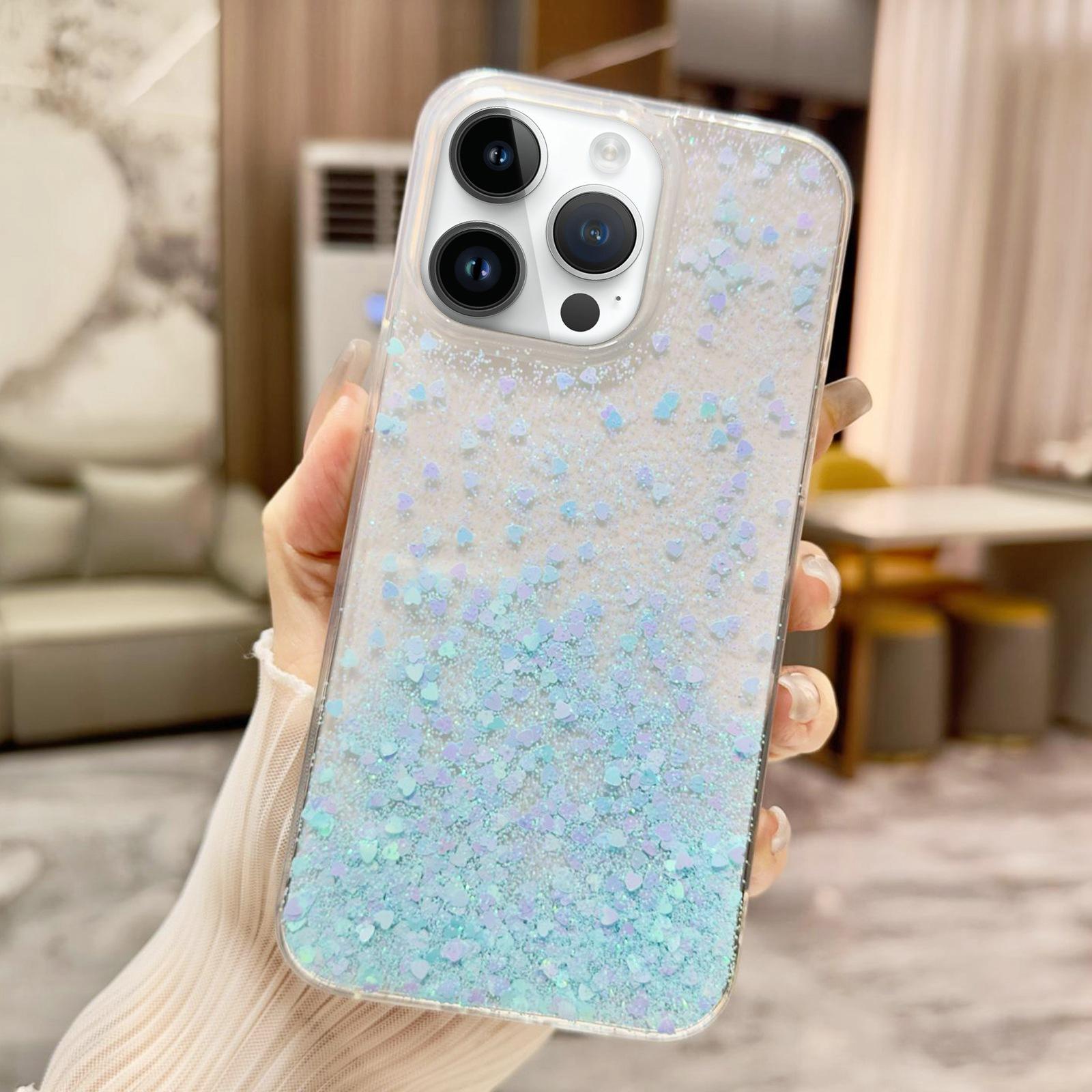 For iPhone 12 Pro Max Sequins Glitter Gradient Epoxy TPU Phone Case(Blue) - Shopkiz.com