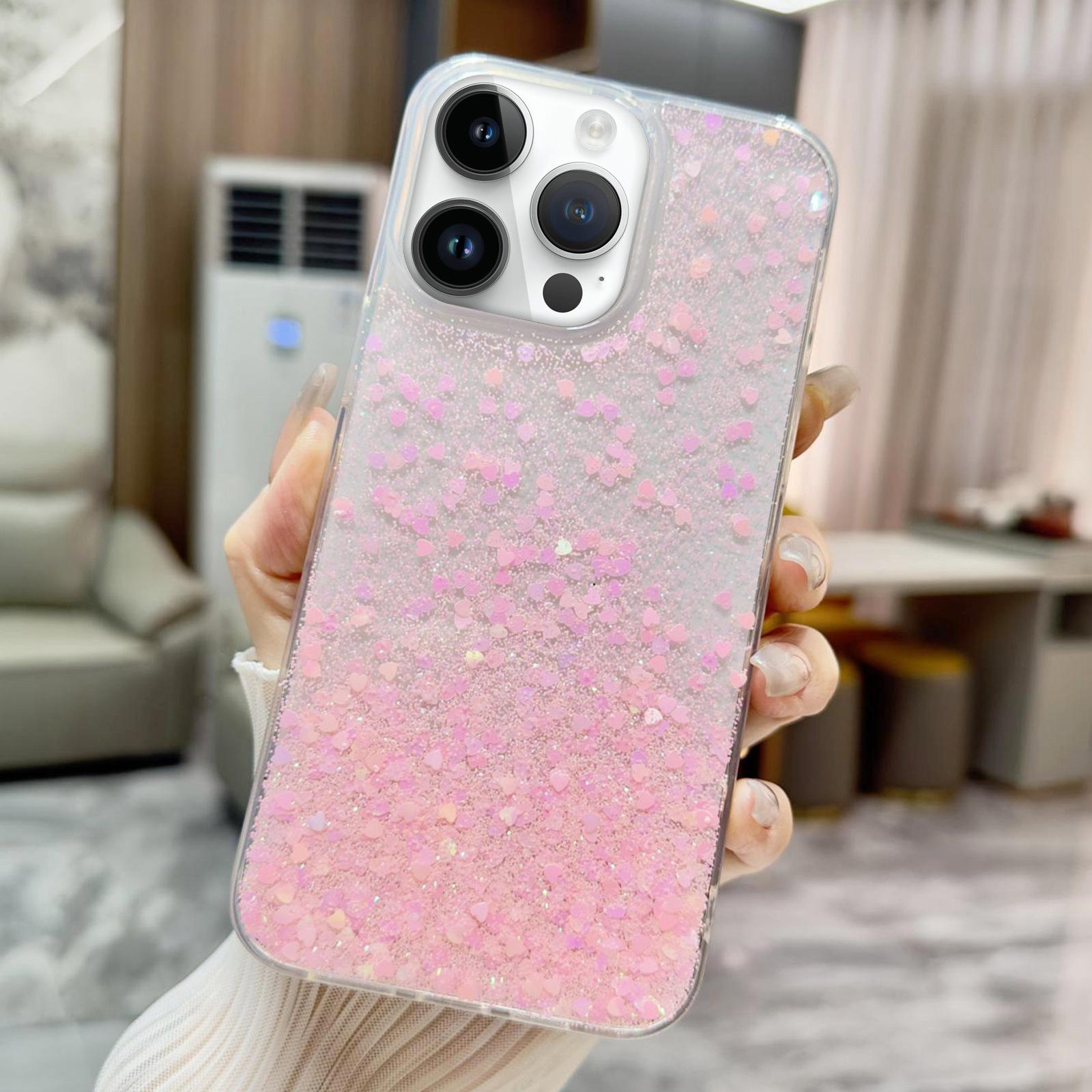 For iPhone 12 Pro Max Sequins Glitter Gradient Epoxy TPU Phone Case(Pink) - Shopkiz.com