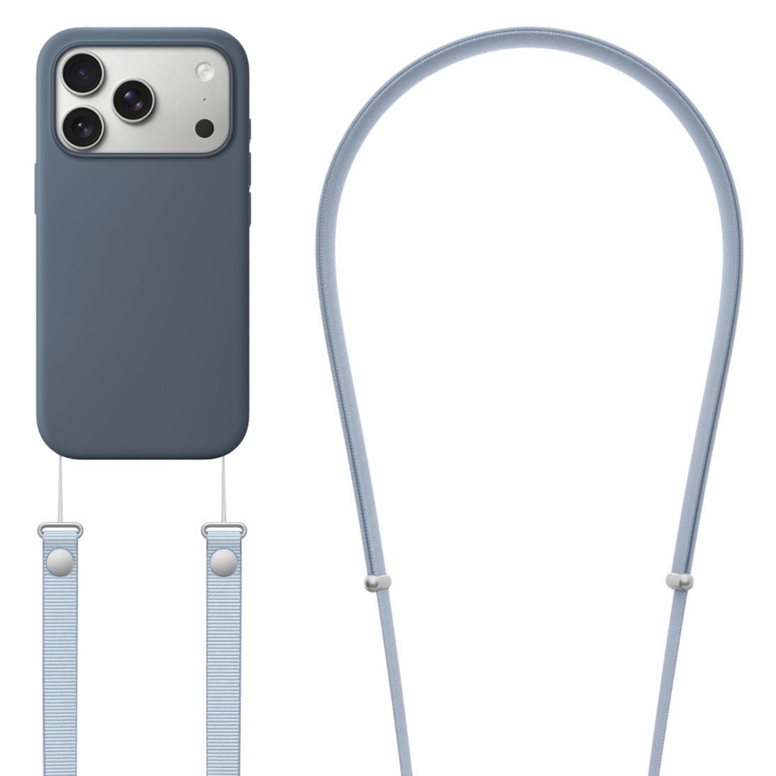 For iPhone 17 Pro Crossbody Imitation Nylon Magnetic Liquid Pop-Up Animation Liquid Silicone Phone Case(Anchor Blue) - Shopkiz.com