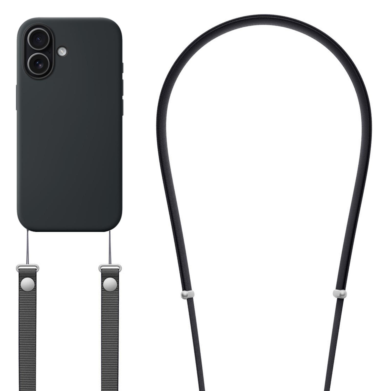 For iPhone 17 Crossbody Imitation Nylon Magnetic Liquid Pop-Up Animation Liquid Silicone Phone Case(Black) - Shopkiz.com