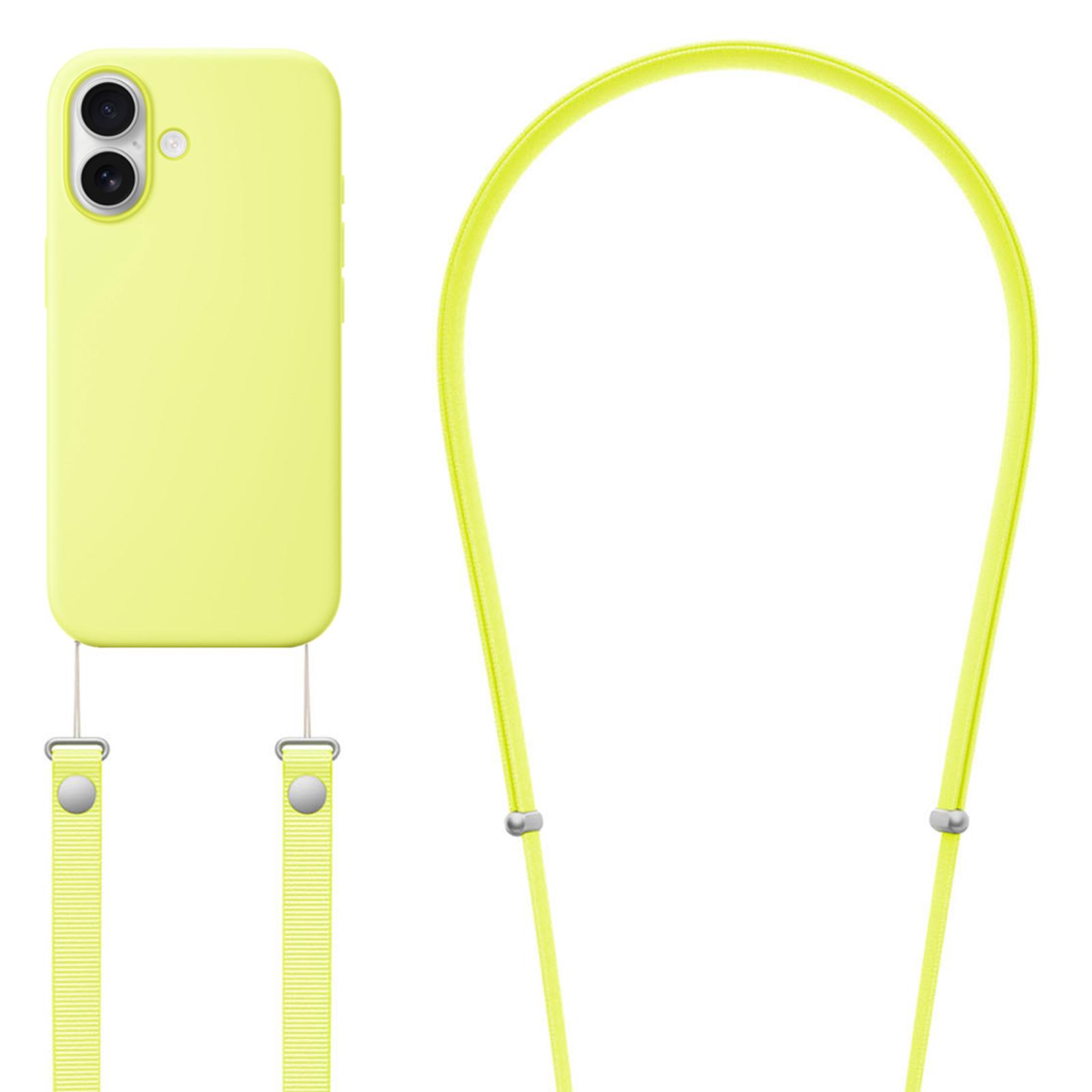 For iPhone 17 Crossbody Imitation Nylon Magnetic Liquid Pop-Up Animation Liquid Silicone Phone Case(Fluorescent Green) - Shopkiz.com