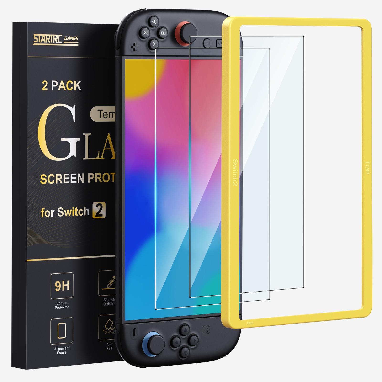 For Nintendo Switch 2 Gaming Console 2-Piece Tempered Glass Screen Protector + Alignment Frame Set