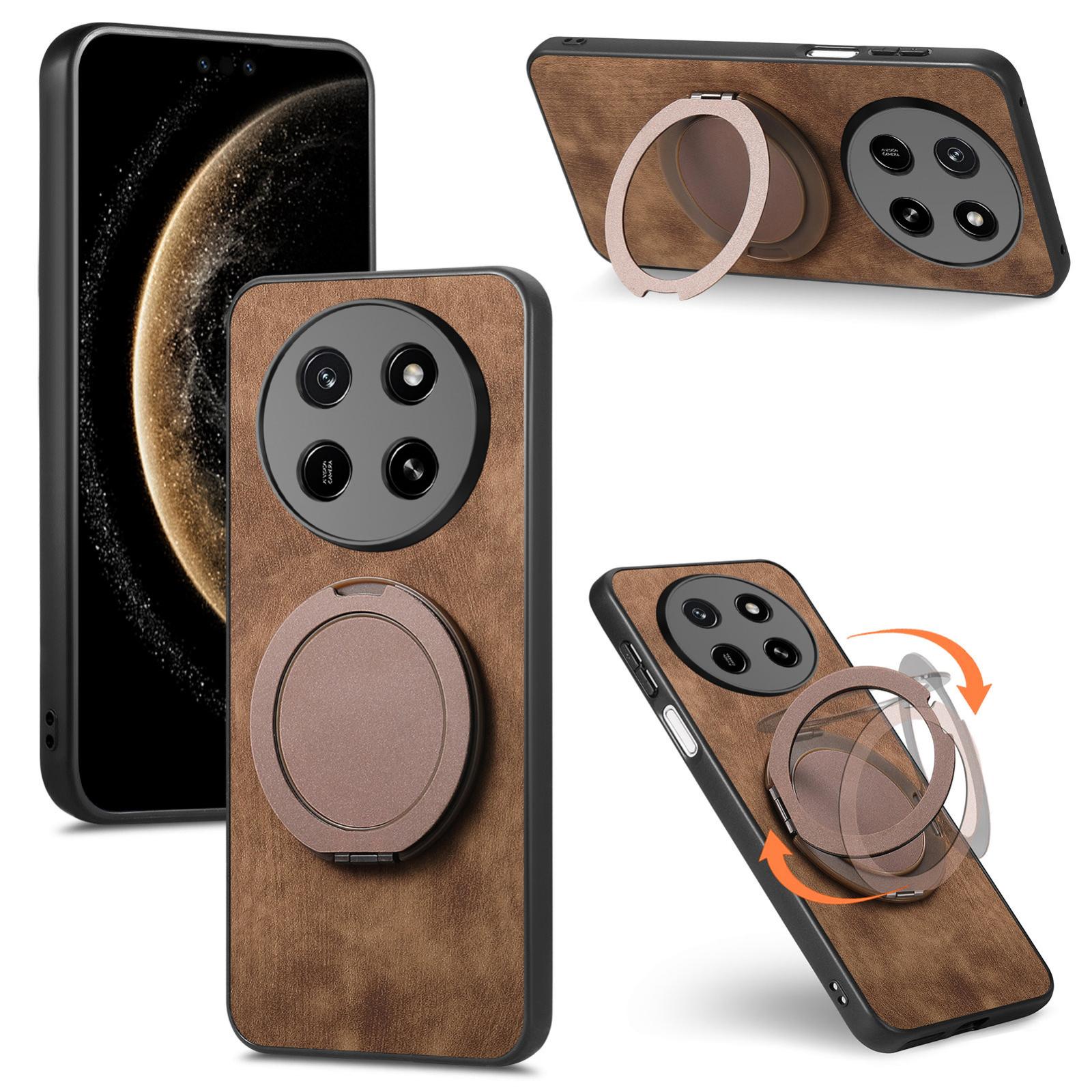 For Honor X80 Pro Max 5G Retro Leather Rotation Round Holder Phone Case(Brown) - Shopkiz.com