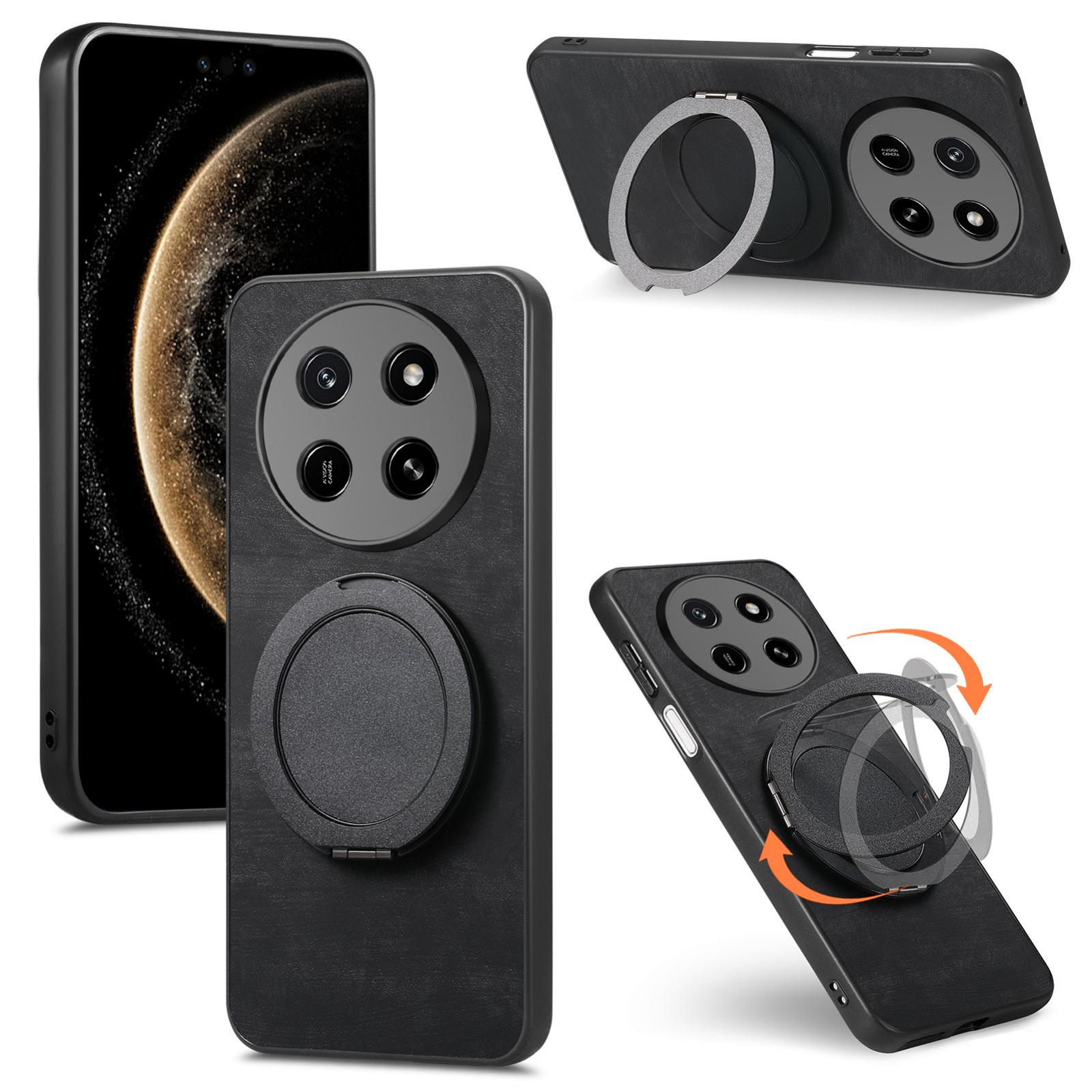 For Honor X80 Pro Max 5G Retro Leather Rotation Round Holder Phone Case(Black) - Shopkiz.com