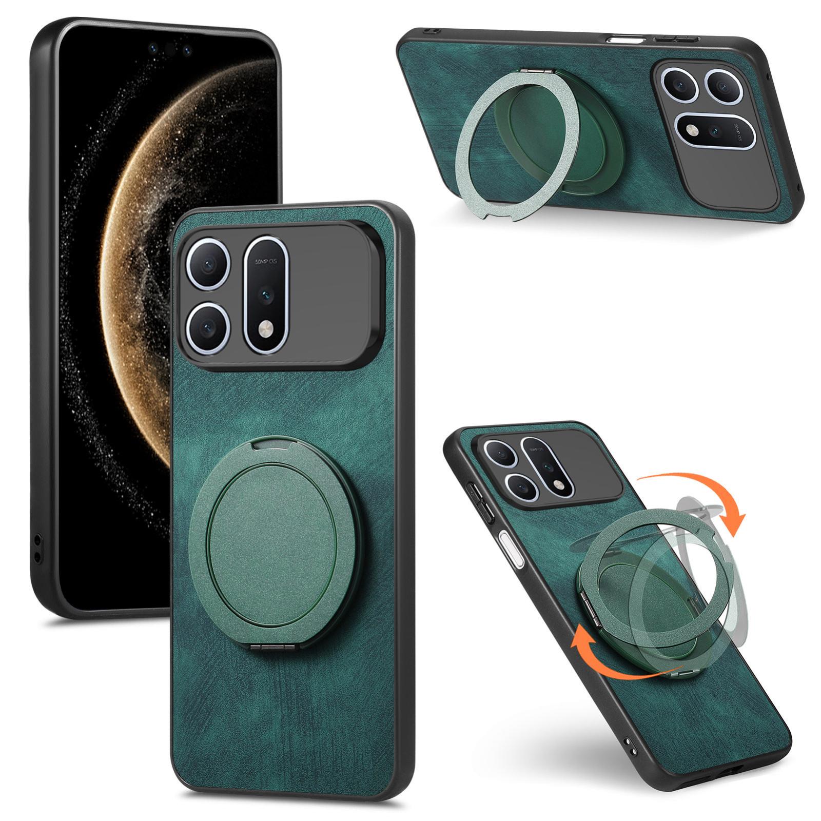 For Honor Win Turbo 5G Retro Leather Rotation Round Holder Phone Case(Green) - Shopkiz.com