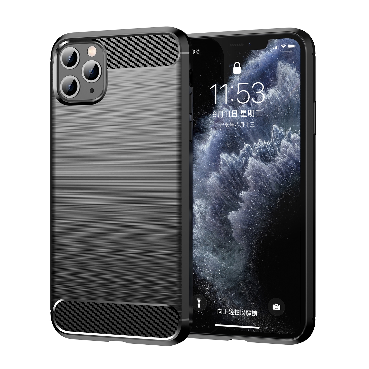 For iPhone 11 Pro Brushed Texture Carbon Fiber TPU Phone Case(Black) - Shopkiz.com