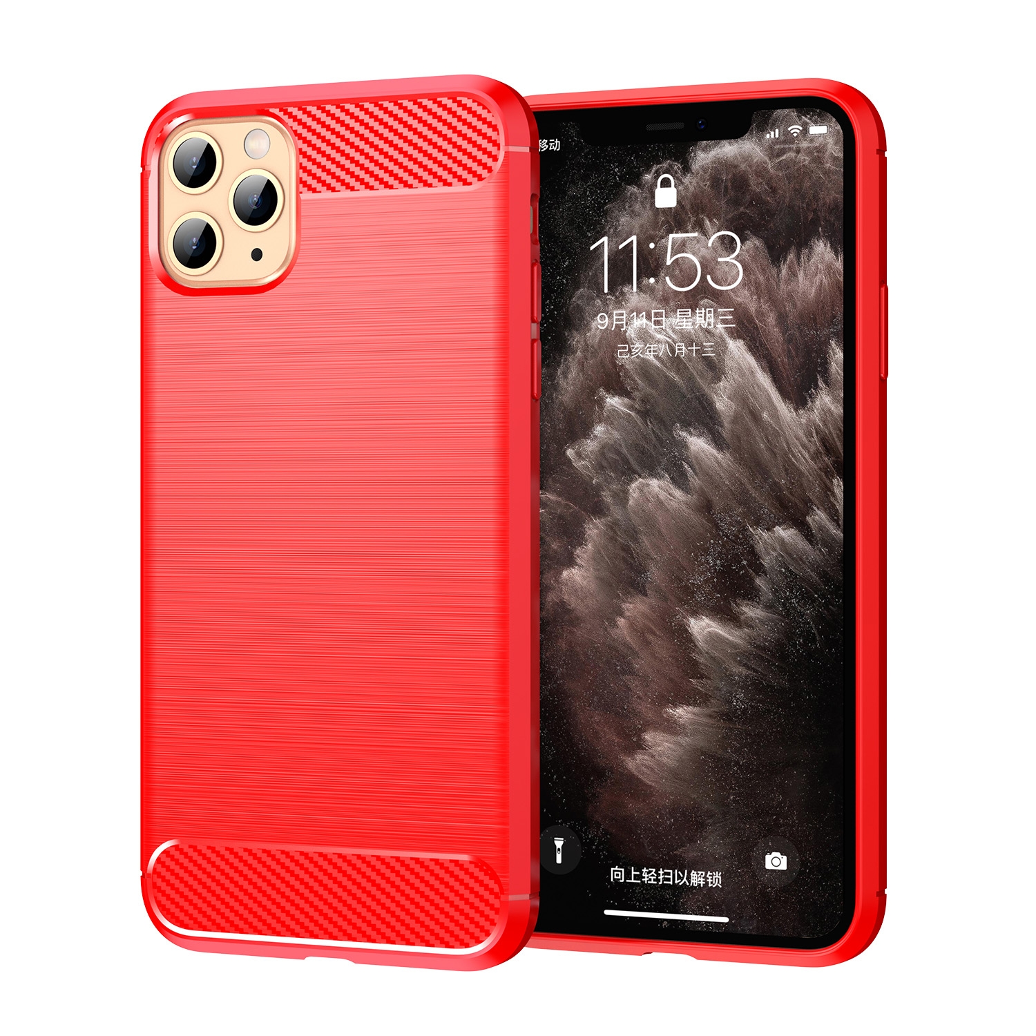 For iPhone 11 Pro Brushed Texture Carbon Fiber TPU Phone Case(Red) - Shopkiz.com