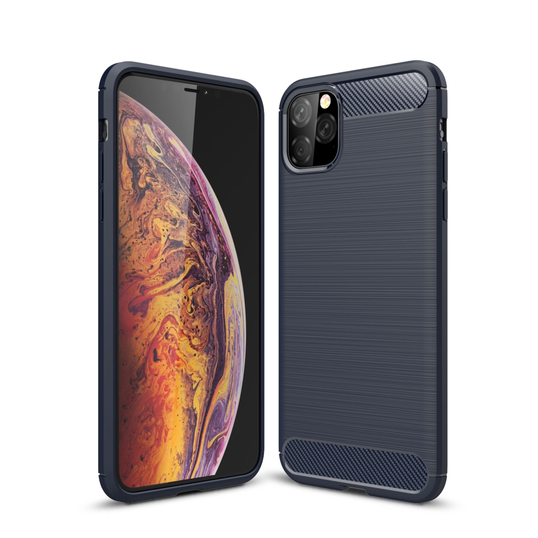 For iPhone 11 Pro Max Brushed Texture Carbon Fiber TPU Case for iPhone 11 Pro Max(Navy Blue) - Shopkiz.com