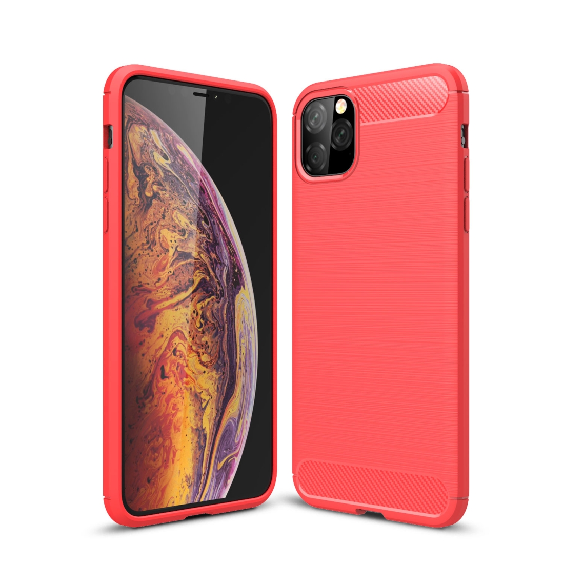 For iPhone 11 Pro Max Brushed Texture Carbon Fiber TPU Case for iPhone 11 Pro Max(Red) - Shopkiz.com