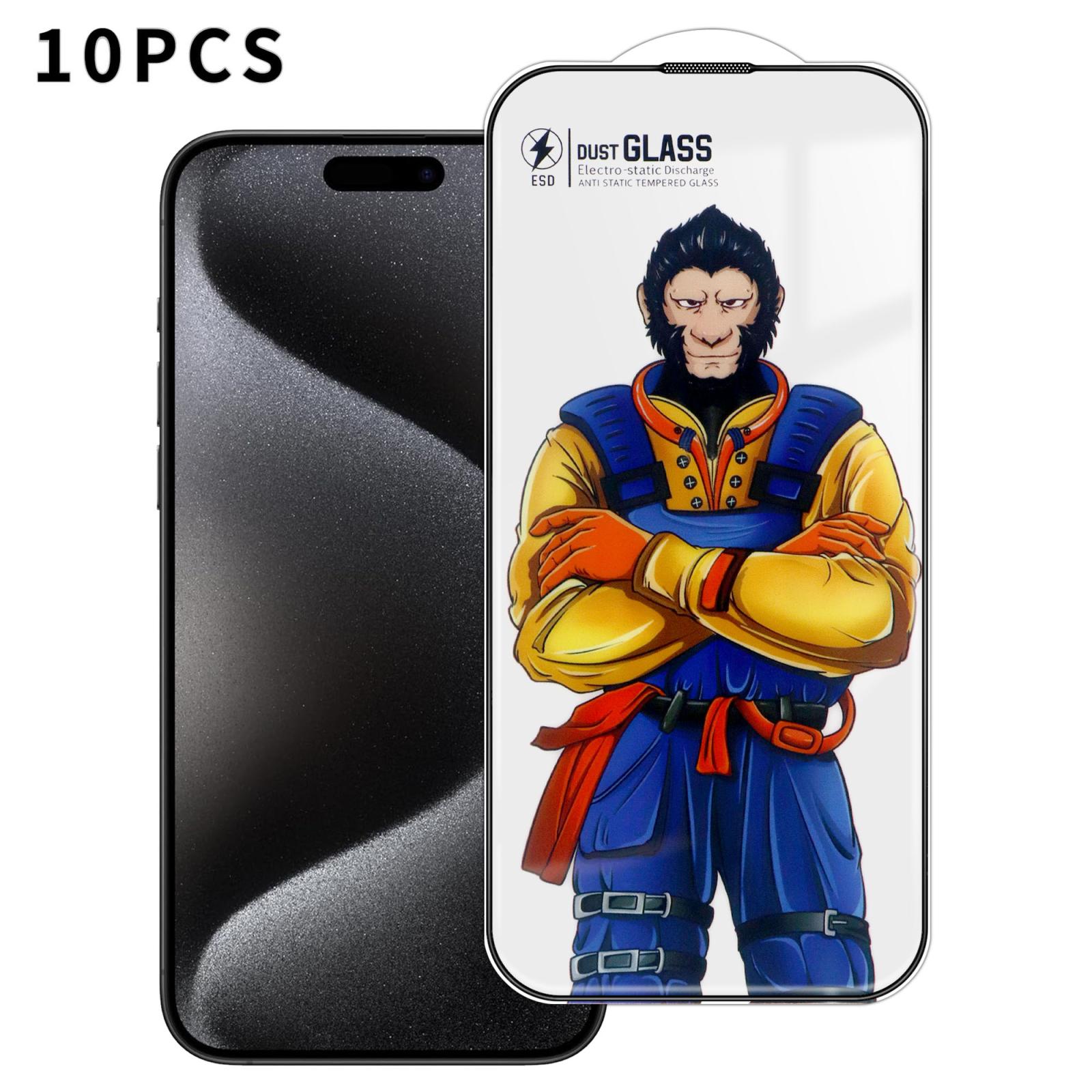 For iPhone 15 Pro 10pcs Armor Super-Strong 3D Curved 120C Anti-Static High-Aluminum Screen-Printed HD Tempered Glass Film - Shopkiz.com