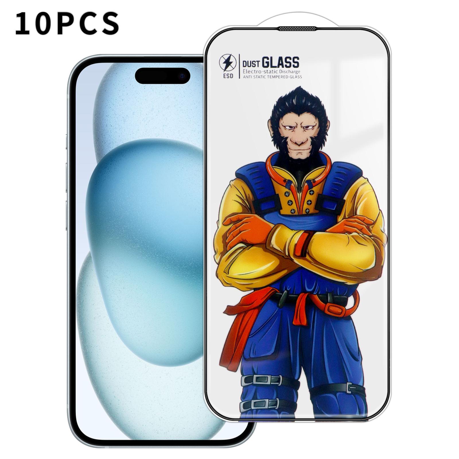 For iPhone 15 10pcs Armor Super-Strong 3D Curved 120C Anti-Static High-Aluminum Screen-Printed HD Tempered Glass Film - Shopkiz.com