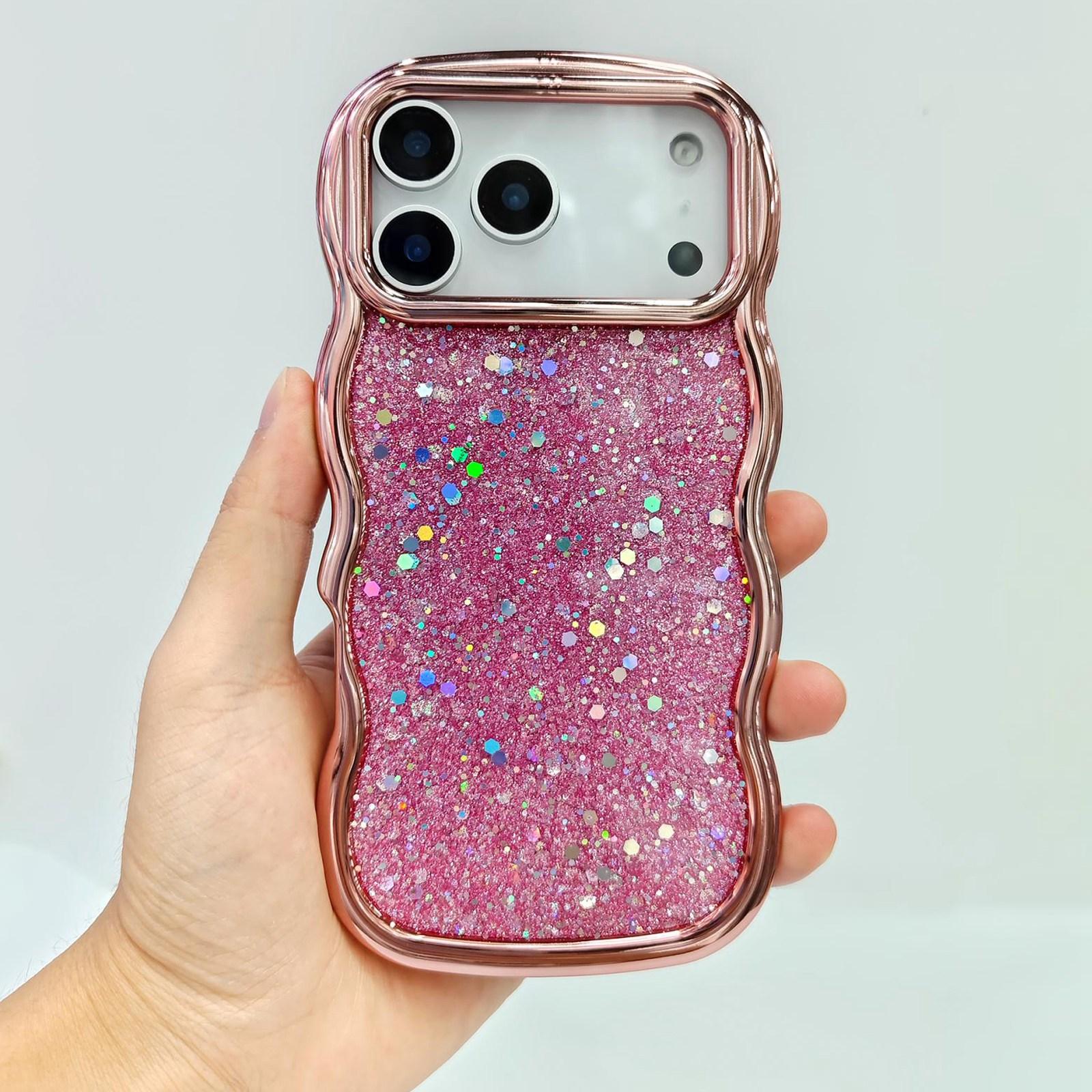 For iPhone 17 Pro Wave Glitter Sequined Electroplated Phone Case(Pink) - Shopkiz.com