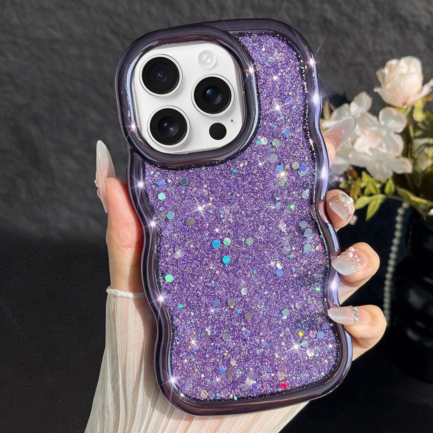 For iPhone 16 Pro Wave Glitter Sequined Electroplated Phone Case(Purple) - Shopkiz.com