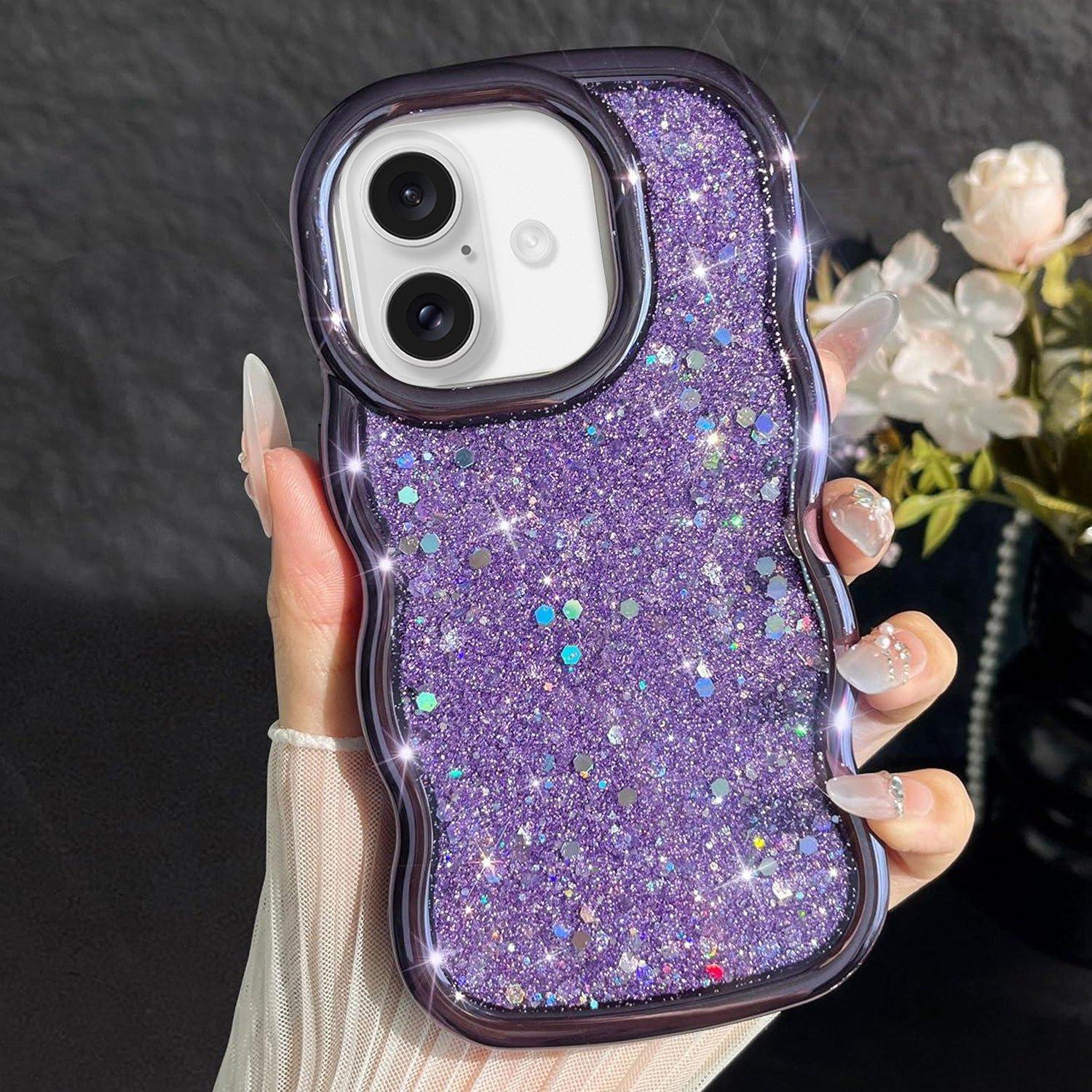 For iPhone 16 Plus Wave Glitter Sequined Electroplated Phone Case(Purple) - Shopkiz.com