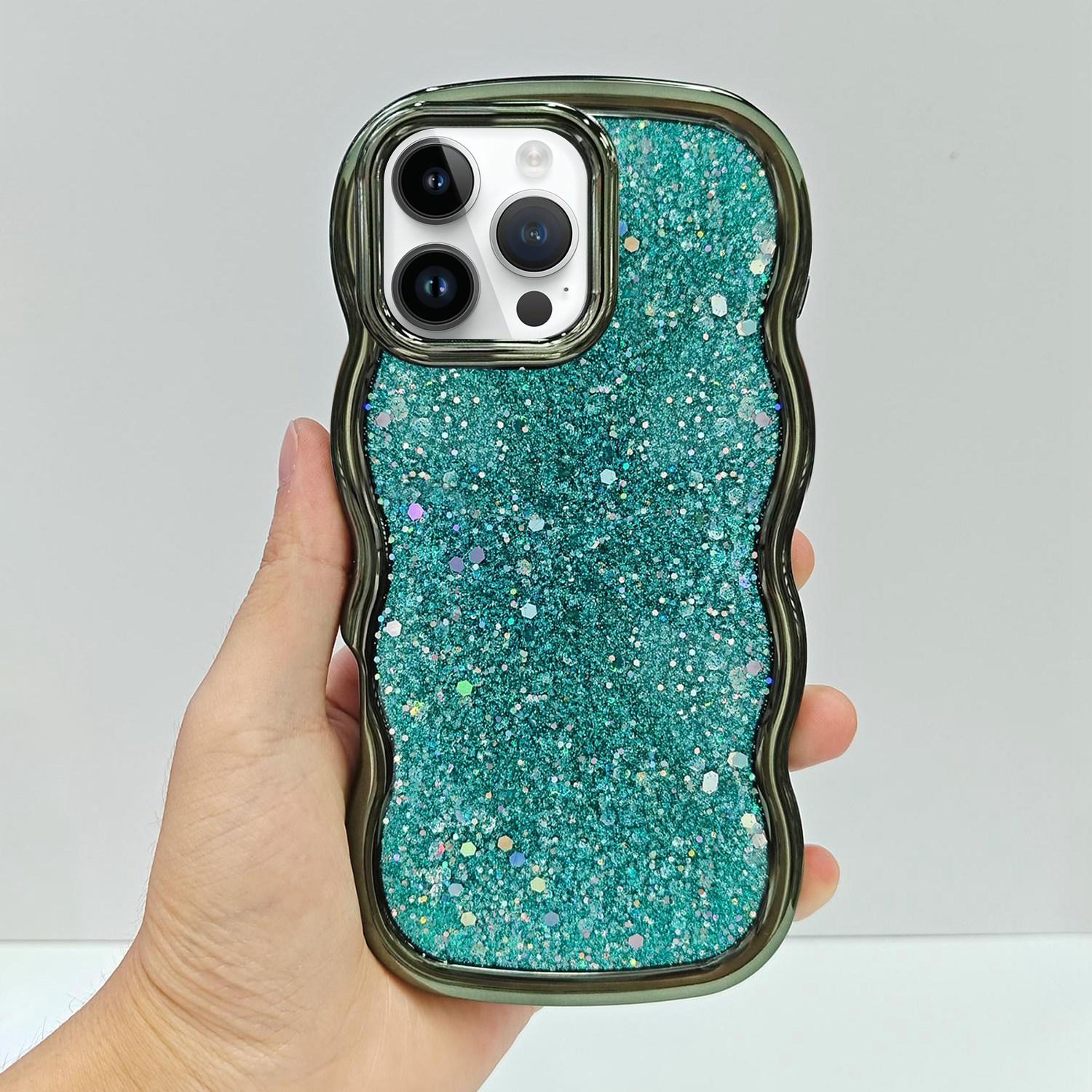 For iPhone 14 Pro Wave Glitter Sequined Electroplated Phone Case(Green) - Shopkiz.com