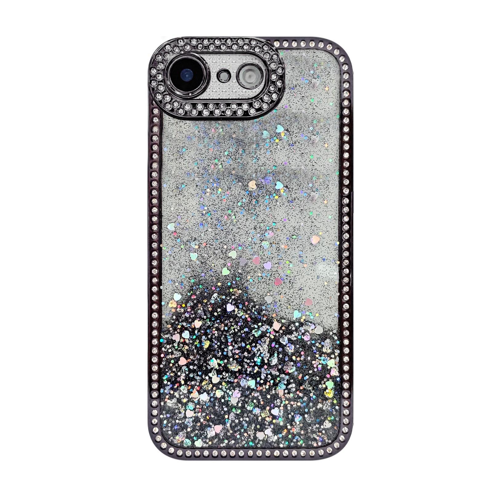 For iPhone 17e / 16e Diamond Gradient Glitter Sequins Plated Phone Case(Black) - Shopkiz.com