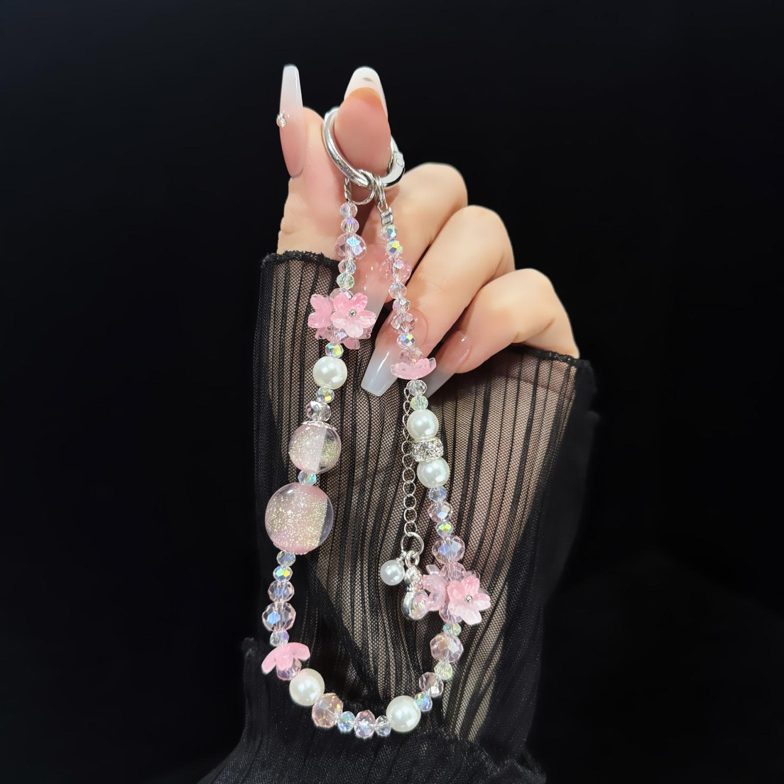 Pink Gourd Tassel Crystal Phone Chain - Shopkiz.com