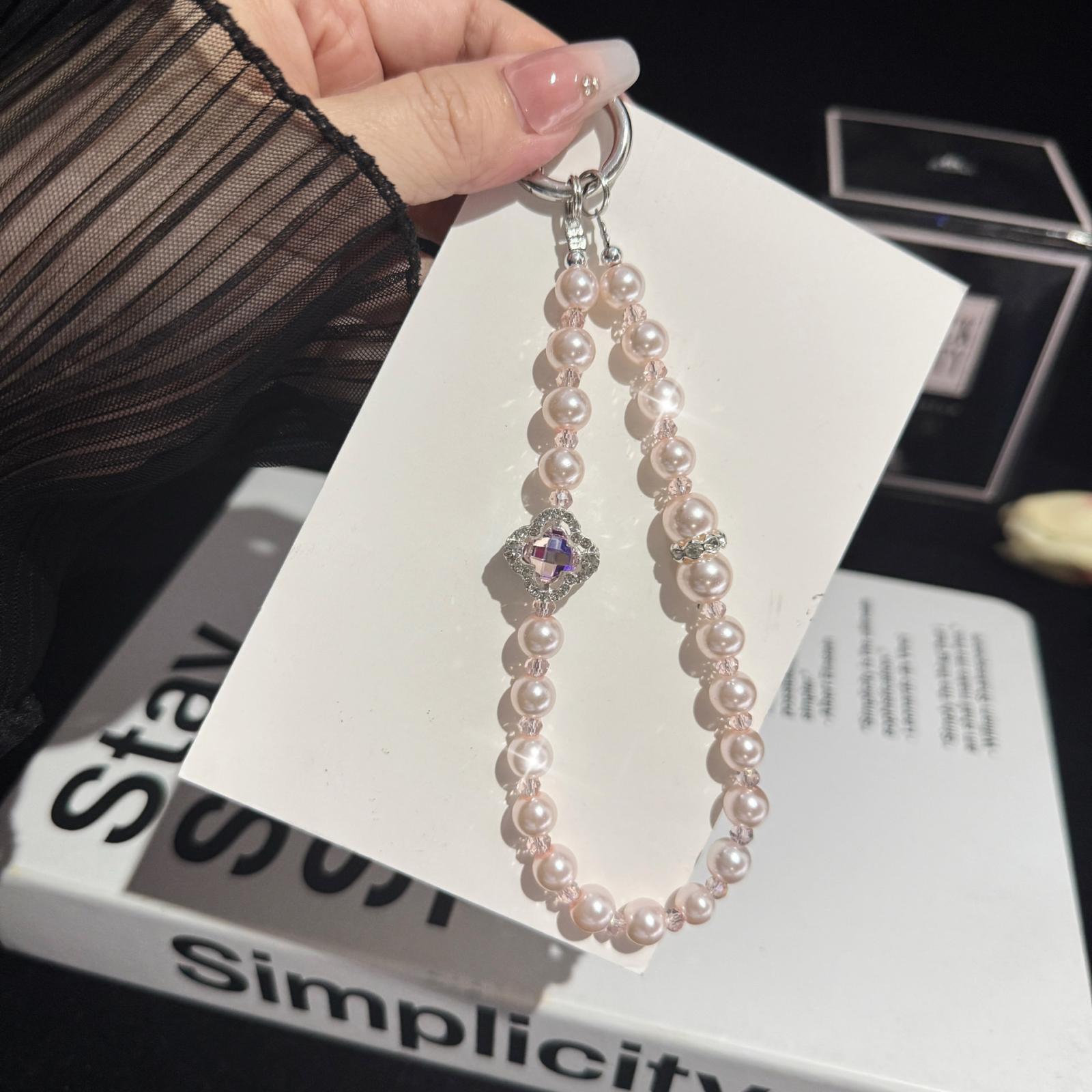 Rhinestone Flower Pearl Necklace(Pink) - Shopkiz.com